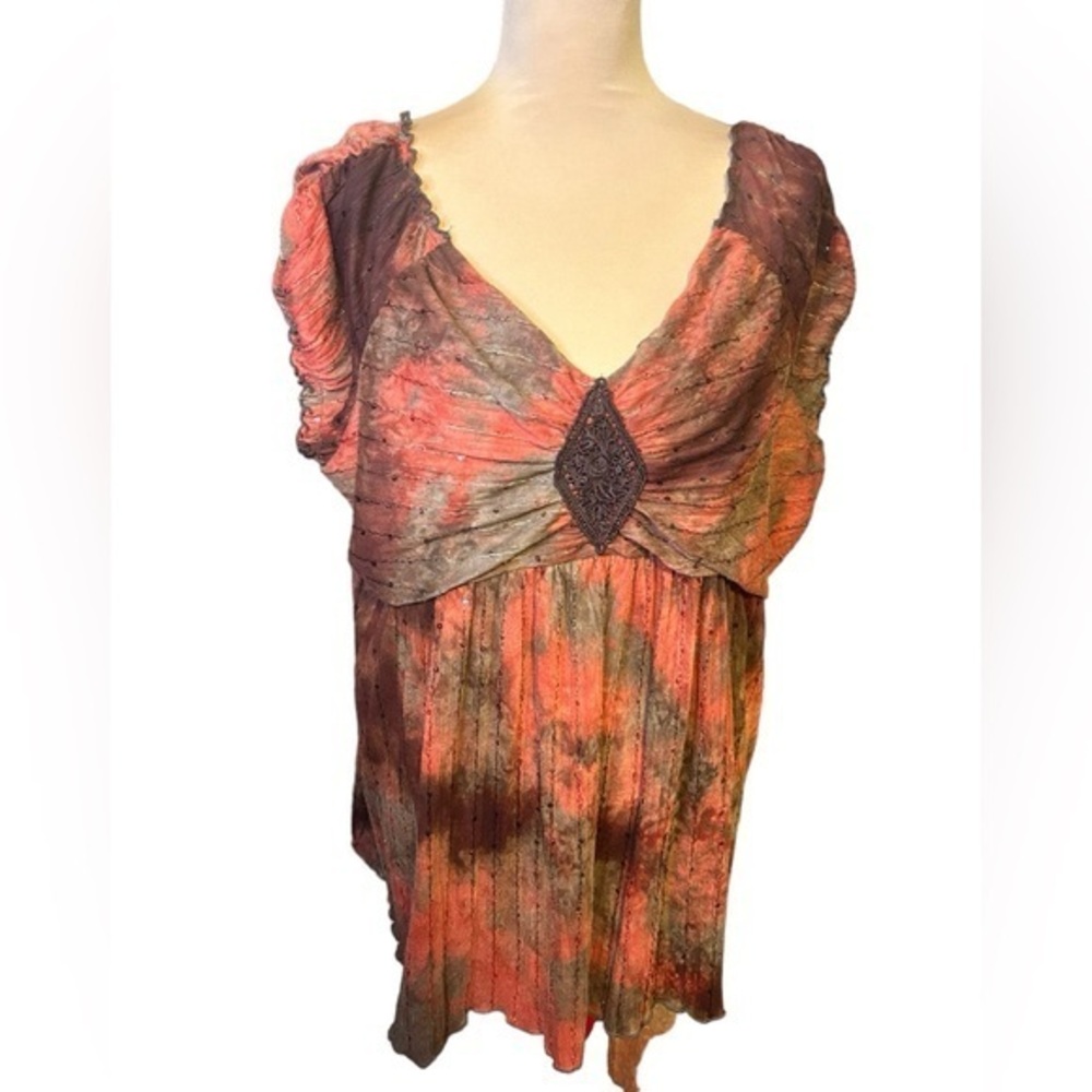 Venezia Lane Bryant Womens Boho Tie Dye Lace Sequin V-neck Top 22/4